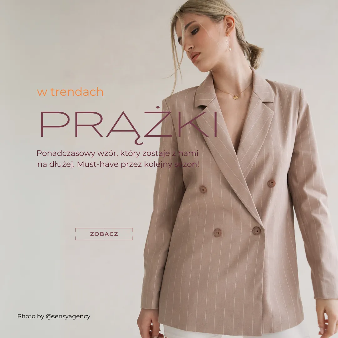 polska marka, polska moda, prążki, moda biurowa, moda biznesowa, garnitury, żakiet, marynarka, spodnie, paski, prążki typu tenis, moda damska, w co się ubrać, jak sie ubrać, rozmowa kwalifikacyjna, spotkanie biznesowe