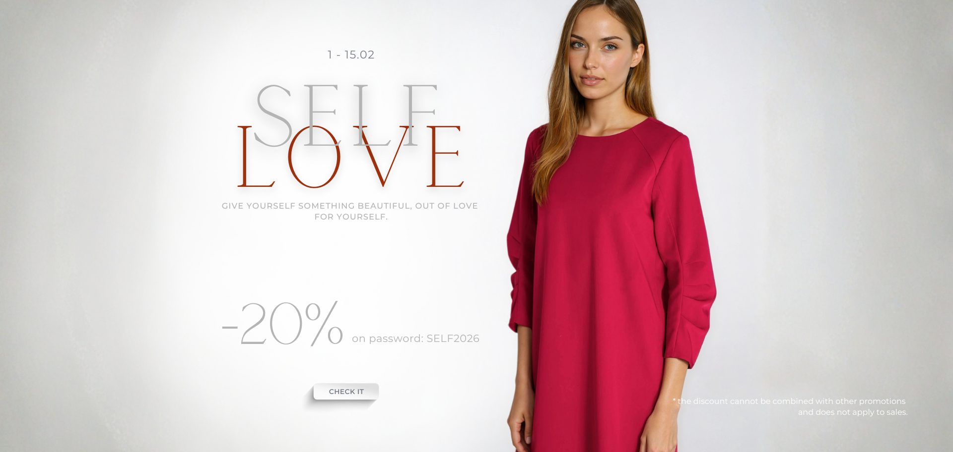Valentine's Day, promotion, price reduction, self-love day, women's clothing, women's suit, red dress, red blouse, elegant dress, sale