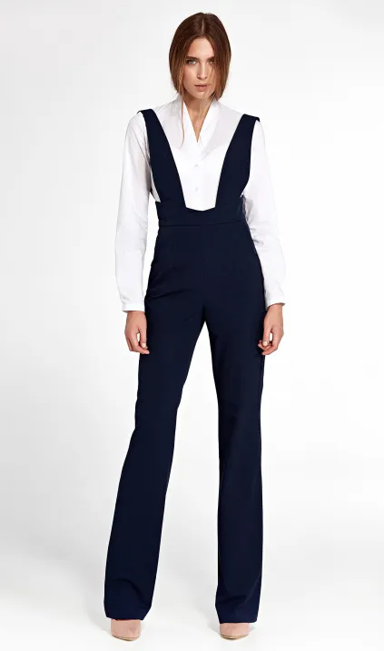 Jumpsuit with suspenders - navy blue