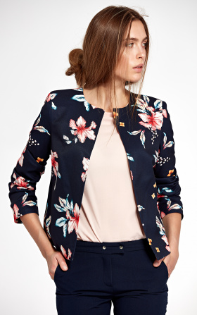 Jacket without collar - flowers/navy blue