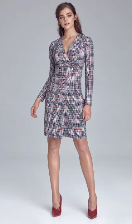 Dress with naps decorated belt - checkered/pepito