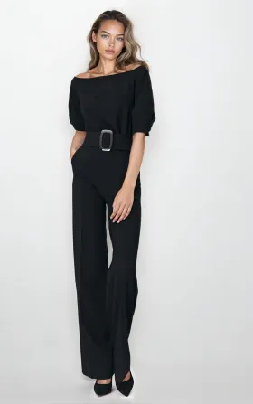 Black jumpsuit with a belt