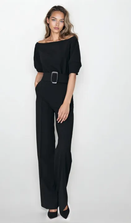 Black jumpsuit with a belt