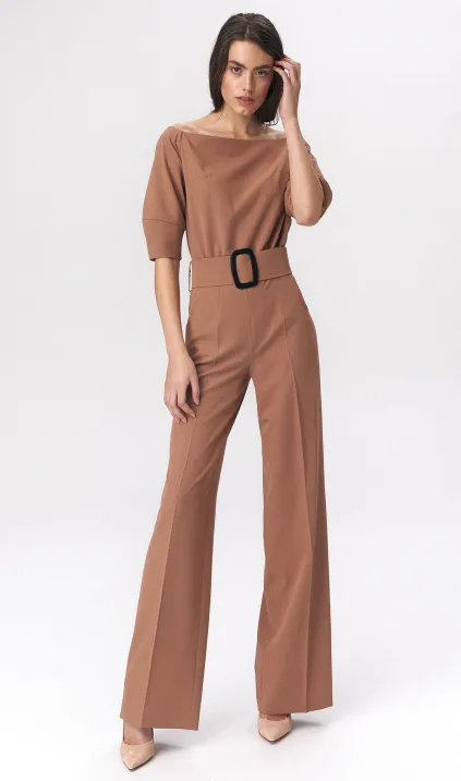 Caramel jumpsuit with a belt