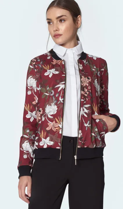 Bordowa bomberka w kwiaty