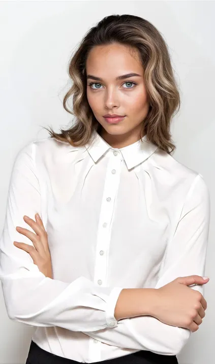Delicate ecru blouse with ruffle at the collar