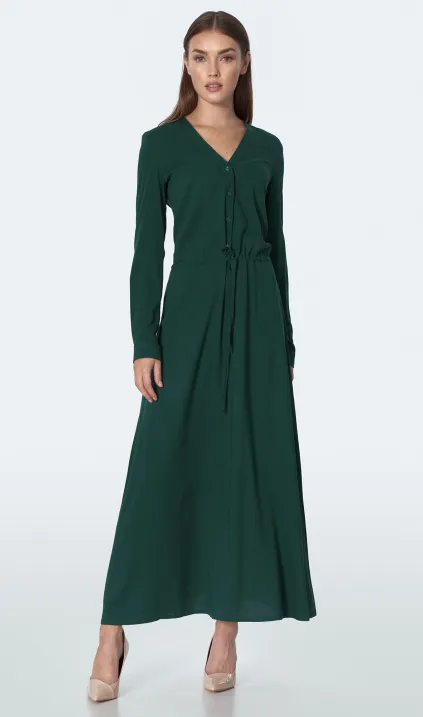 Długa sukienka  w kolorze butelkowej zieleni