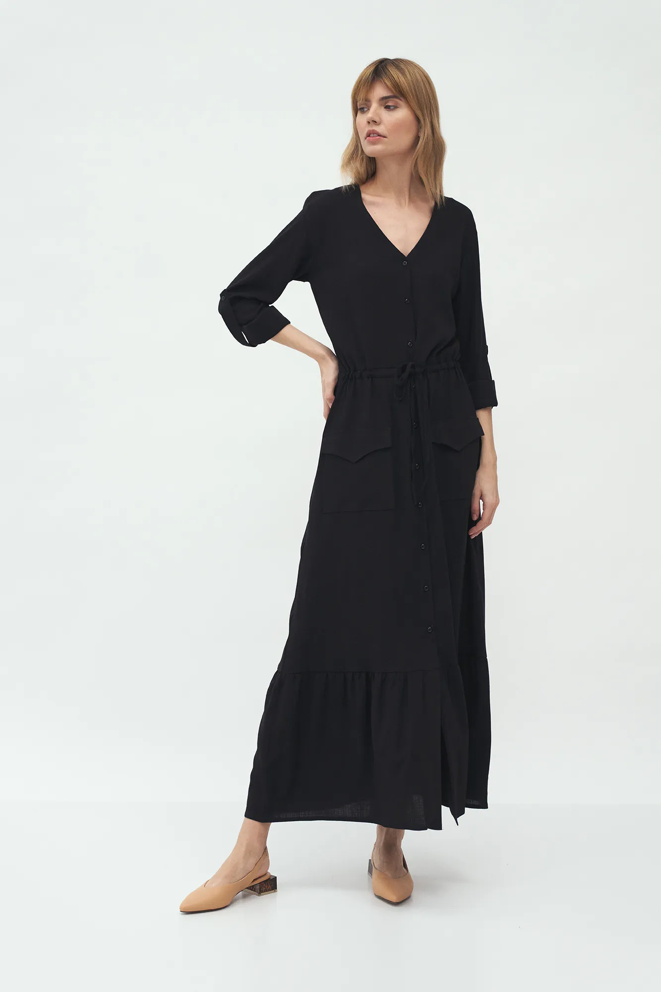 Long black dress with pockets - Nife