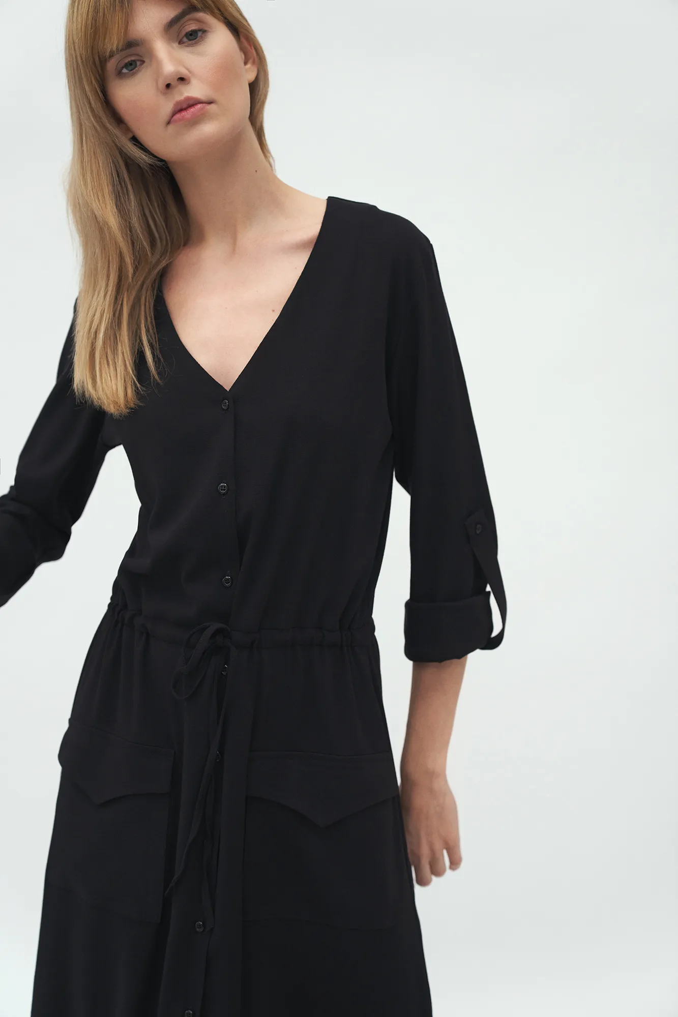 with black Long - Nife pockets dress