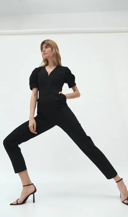 Black jumpsuit with puffy sleeves