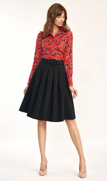 Black midi skirt with belt