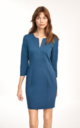 Fitted midi dress in azure colour