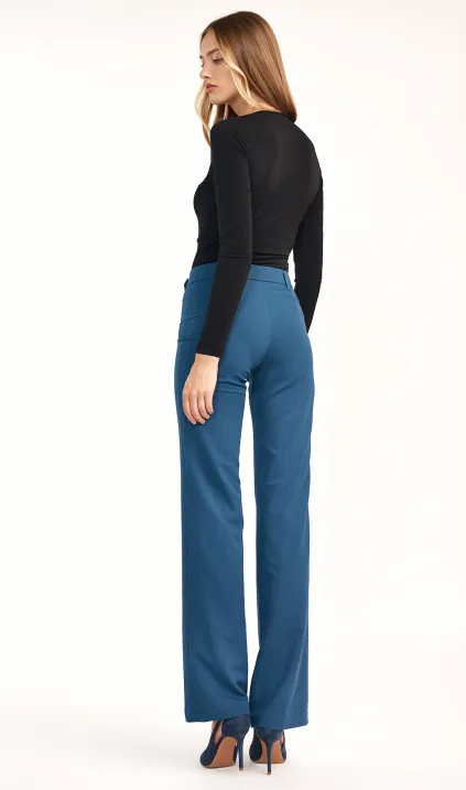 Lazurowe spodnie z rozszerzaną nogawką