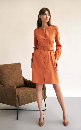 Dress fastened with buttons and belt - orange