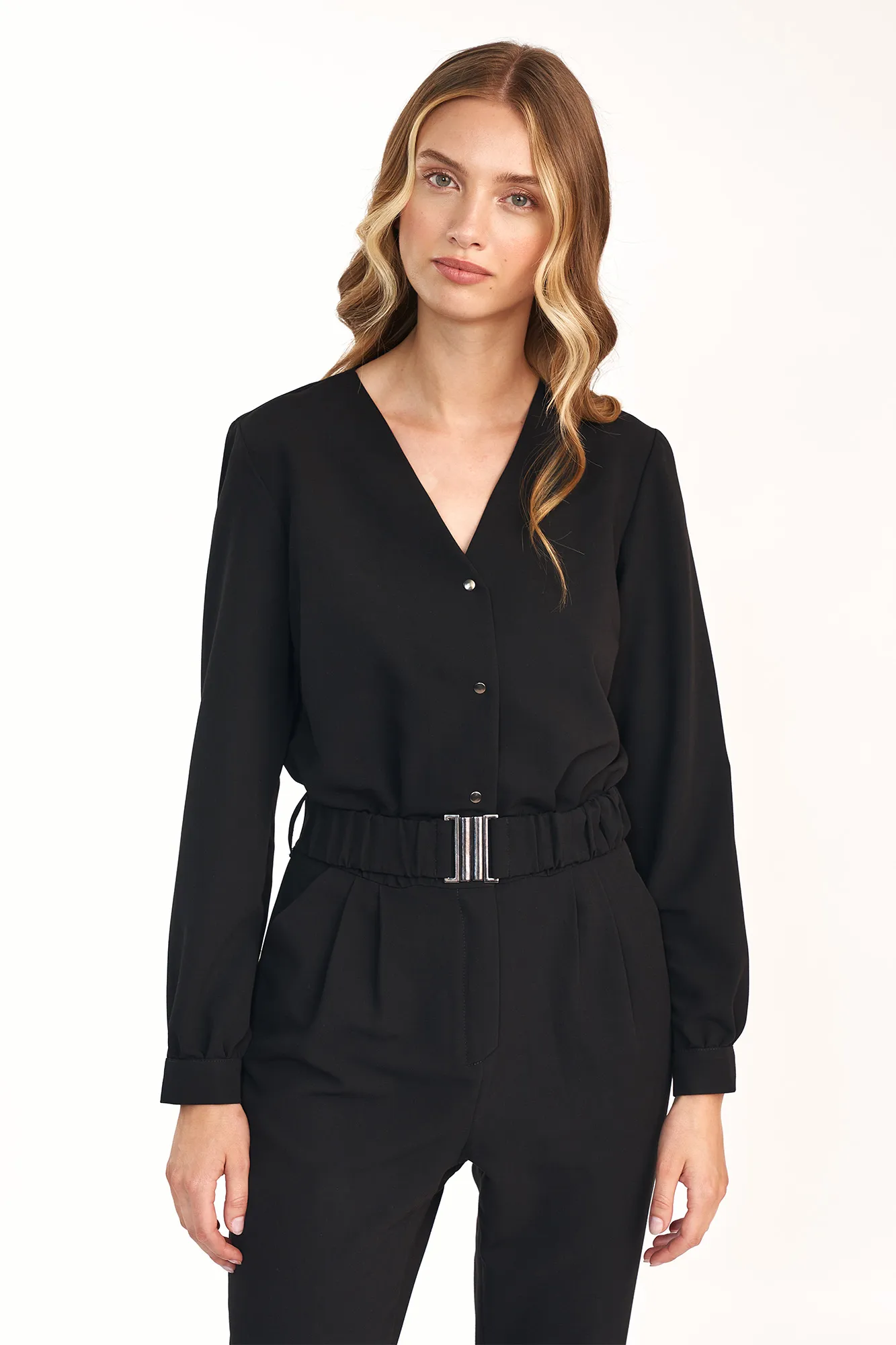 Black Sleeveless Jumpsuit with pleated design and belt – Εργαστήρι  Βαξεβανίδη