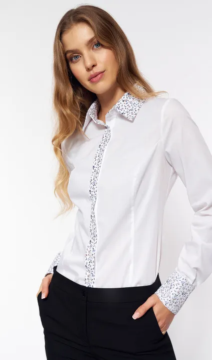 White shirt with patterned elements