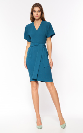 Azure elegant dress with tied waist