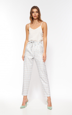 Checkered trousers in paperbag type