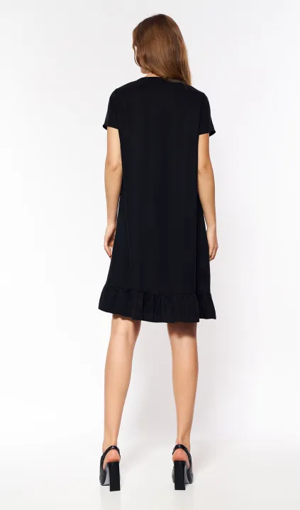 Black viscose dress with tie