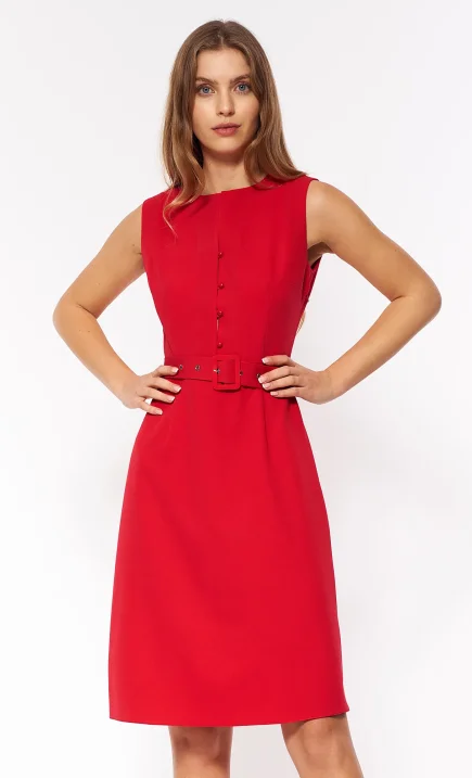 Czerwona elegancka sukienka bez rękawów