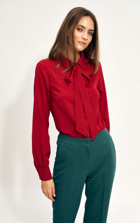 Burgundy blouse with a bow