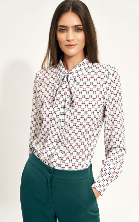 Patterned blouse with a bow
