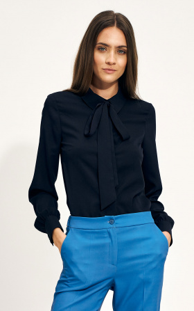 Blouse with a bow in navy blue colour