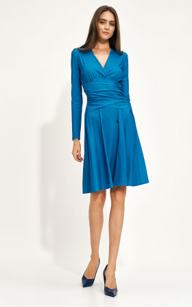 Blue dress with envelope neckline