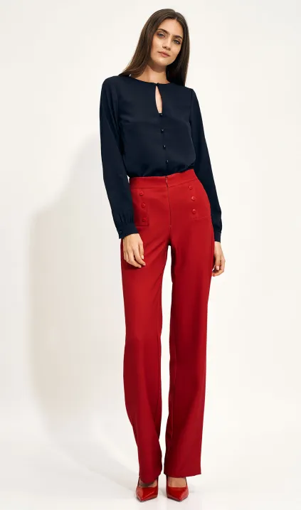 Red wide leg trousers with high waist
