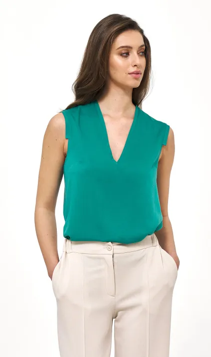 Green viscose sleeveless blouse