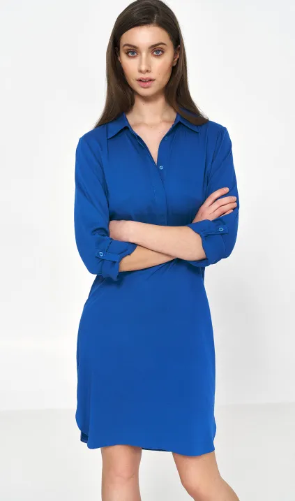 Chabrowa sukienka oversize z podwijanym rękawem