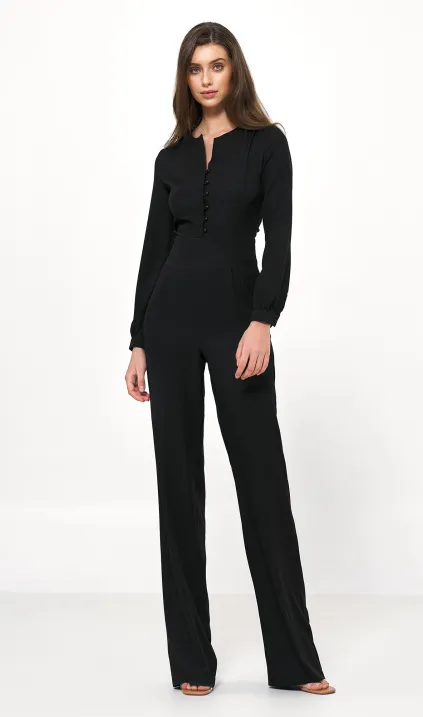 Czarny elegancki kombinezon z długim rękawem 