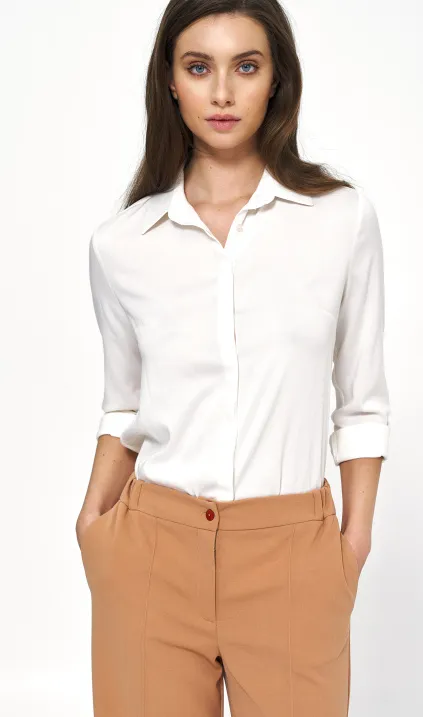 Wiskozowa bluzka ecru z kołnierzykiem 