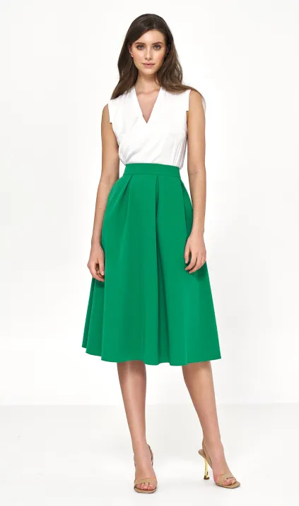 Flared green midi skirt