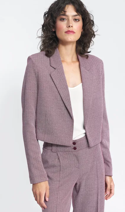 Krótki żakiet w bordową jodełkę