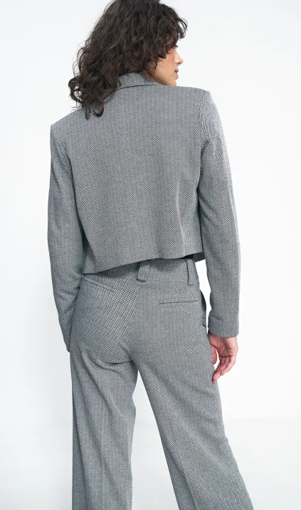 Spodnie wide leg w czarną jodełkę