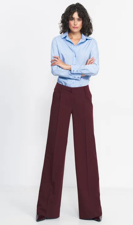 Bordowe spodnie typu wide leg