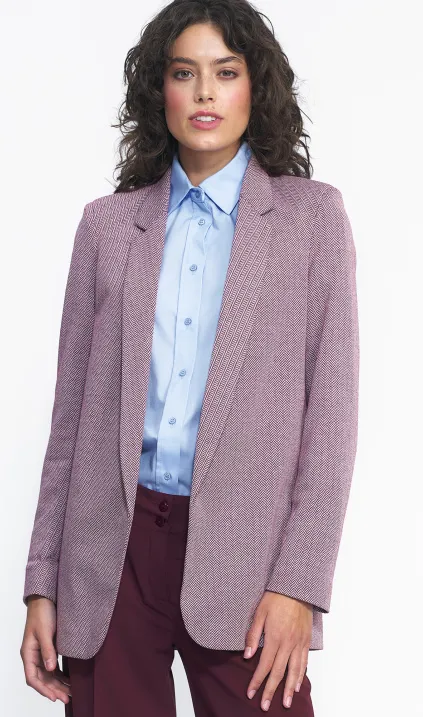 Niezapinana marynarka w bordową jodełkę