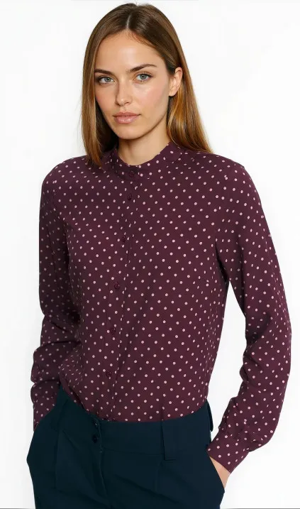 Burgundy blouse in polka dots