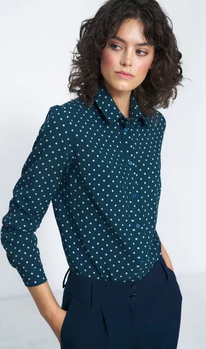 Zielona wiskozowa koszula w groszki