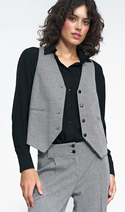 Garniturowa kamizelka w czarną jodełkę