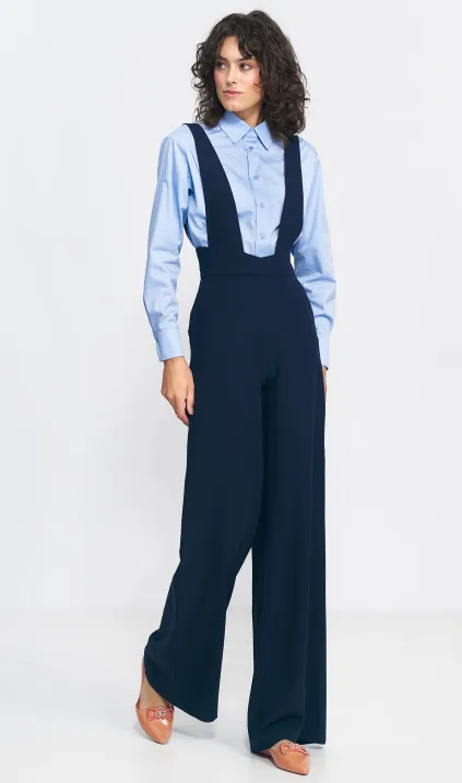 Navy blue overall with suspenders
