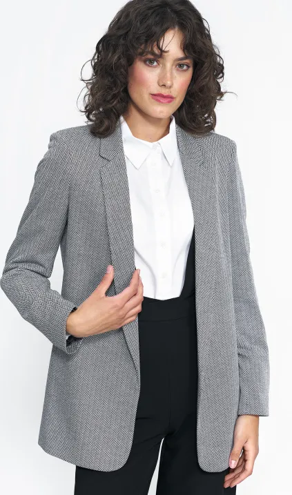 Niezapinana marynarka w czarną jodełkę