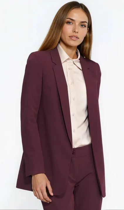 Klasyczna niezapinana bordowa marynarka