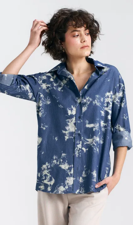 Koszula oversize - denim w marmurkowy wzór