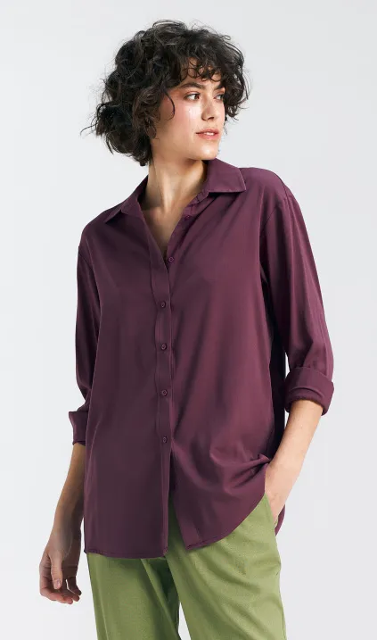 Wiskozowa koszula oversize - śliwkowy