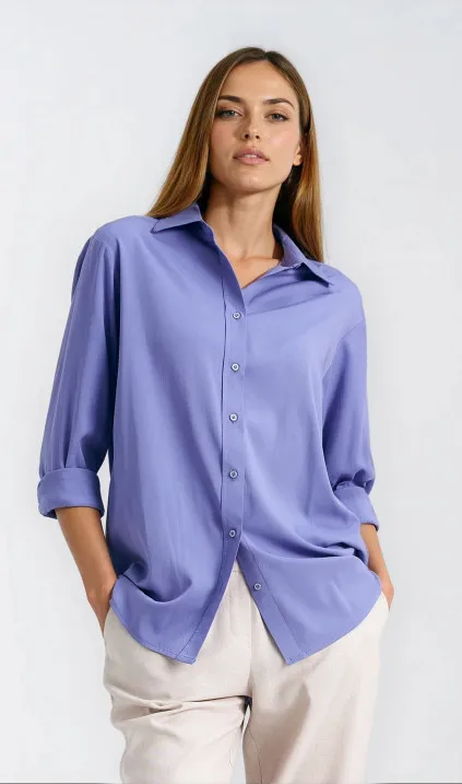 Wiskozowa koszula oversize - fioletowy