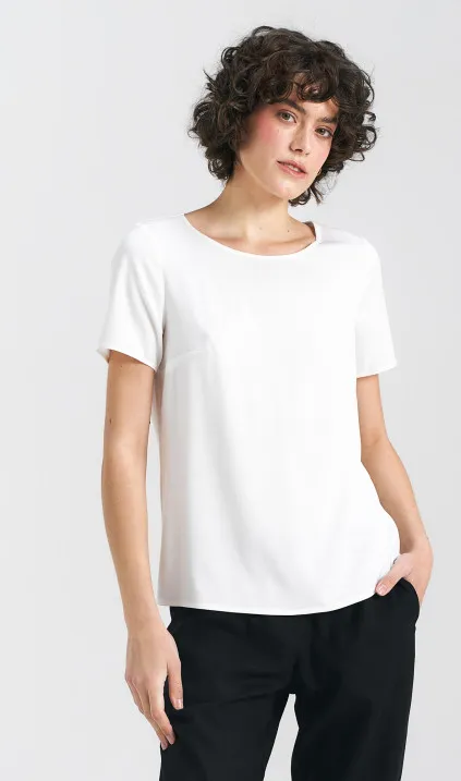 Bluzka basic z krótkim rękawem - ecru