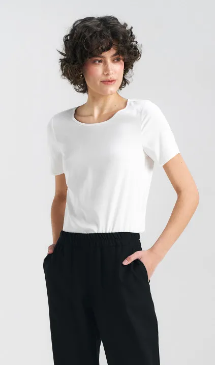 Bluzka basic z krótkim rękawem - ecru