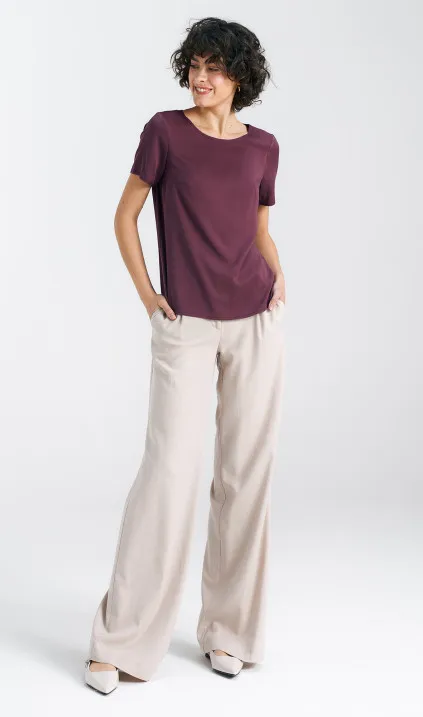 Bluzka basic z krótkim rękawem- śliwkowy